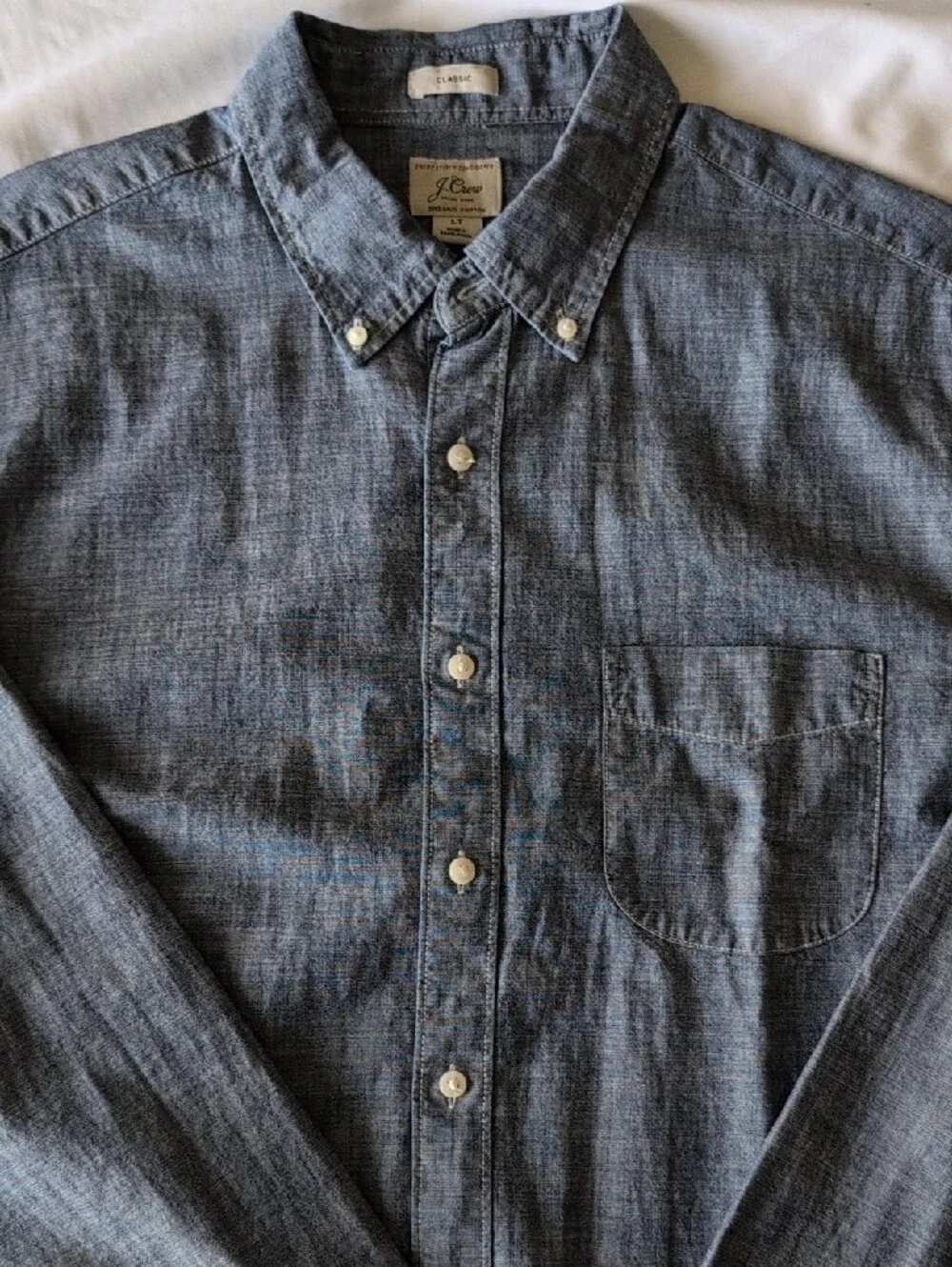 J. Crew Men's Chambray Button-Down Shirt in Denim Blue -Mens Large Tall